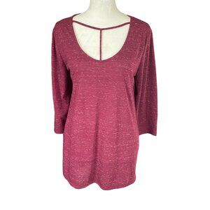 SO relaxed women's large burgundy heather stretchy top 3/4 length sleeves